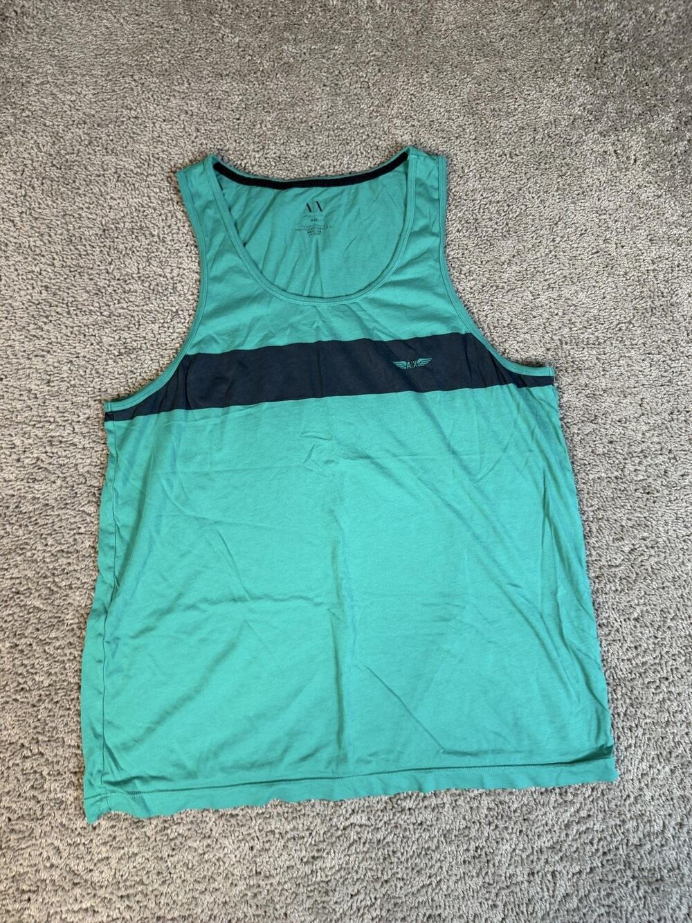 Armani Exchange Shirt Mens 2XL Green Colorblock Sleeveless Round Neck Cotton